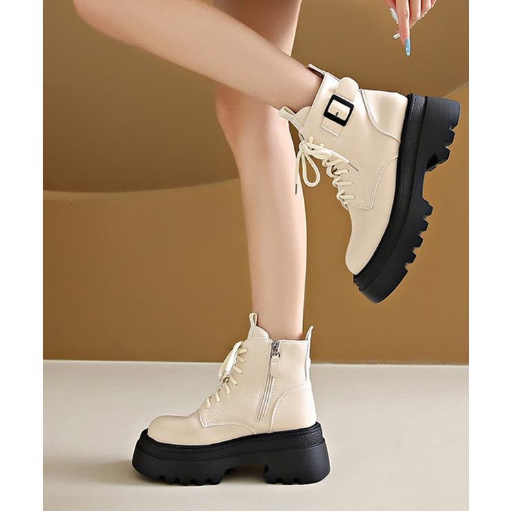 サイドベルト レースアップ 厚底[品番：LCLW0007758]｜レース