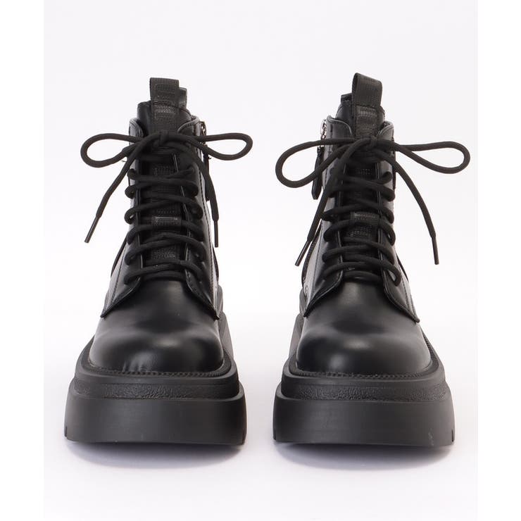 定価47300円 インポート ロングブーツ サイドジップ ベルト 厚底 厚底3段ソールチェーン付き ベルト付きレースアップブーツ（ブーツ