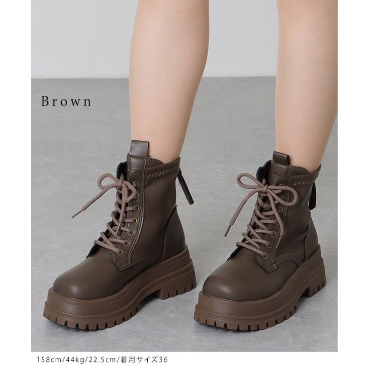 レザー調 ラウンドトゥ レースアップ[品番：LCLW0007765]｜レース