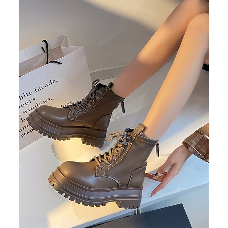 トルネード マート レザーブーツ レースアップ 極美品 S ブラウン Lace Ladies ダブルベルト付きレザー調レースアップショート