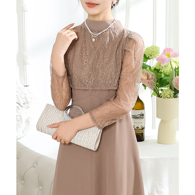 2WAYレースボレロ レディース 2WAY レースボレロ付き Aライン[品番：LCLW0007886]｜レース
