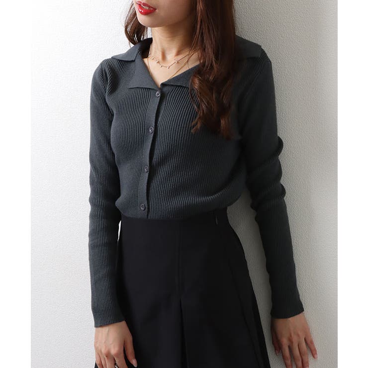 Ｖネック テーラードカラー リブニット | レースレディース  | 詳細画像9 