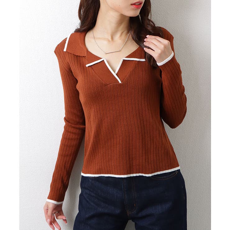 バイカラー 配色ライン Ｖネック | レースレディース  | 詳細画像7 