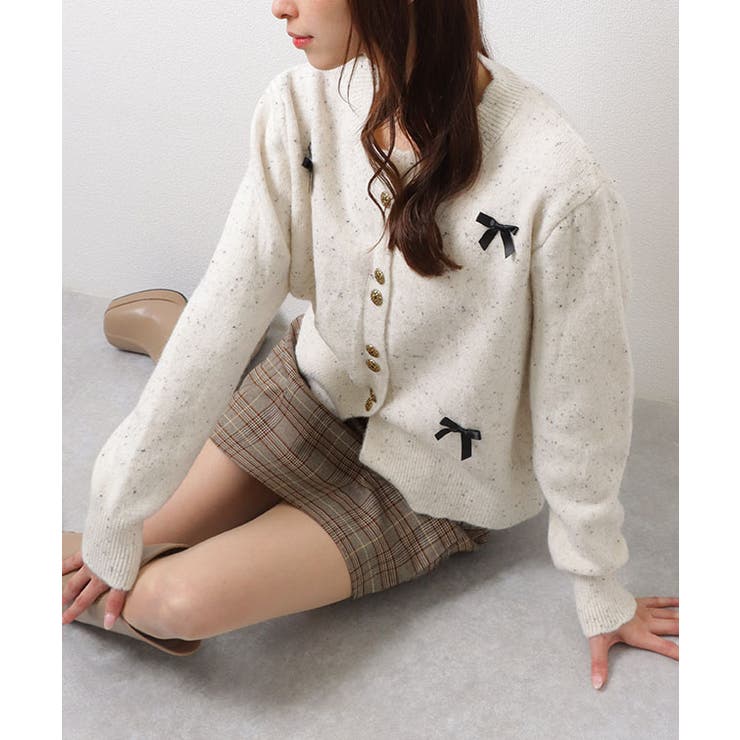 リボン 金ボタン スカラップネック[品番：LCLW0007895]｜レース
