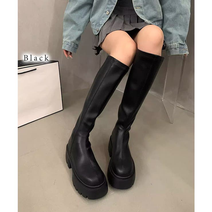 バックファスナー付き レザー調 厚底 | レースレディース  | 詳細画像3 