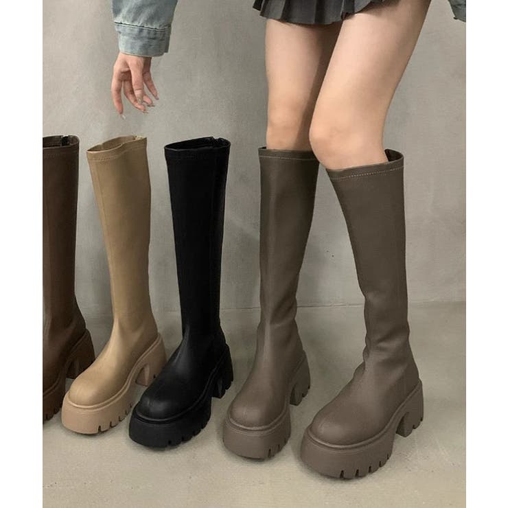 バックファスナー付き レザー調 厚底 | レースレディース  | 詳細画像8 