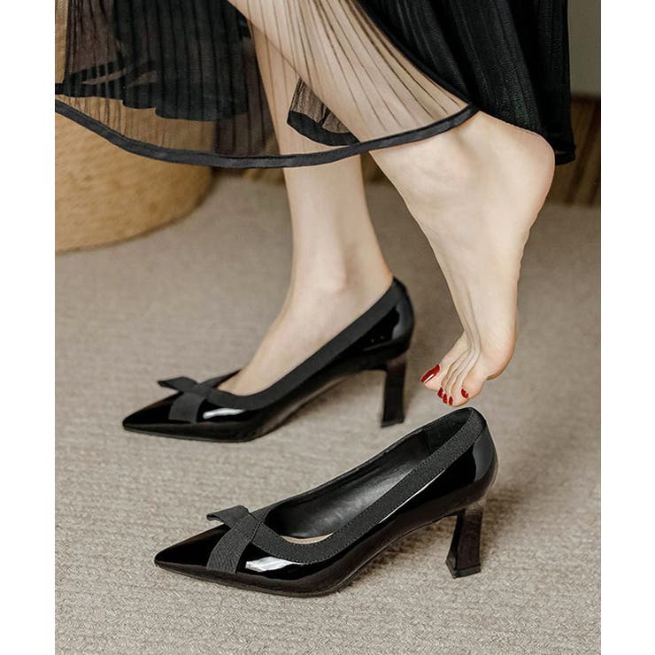 エナメル調 クロスリボン ハイヒール[品番：LCLW0008329]｜レース