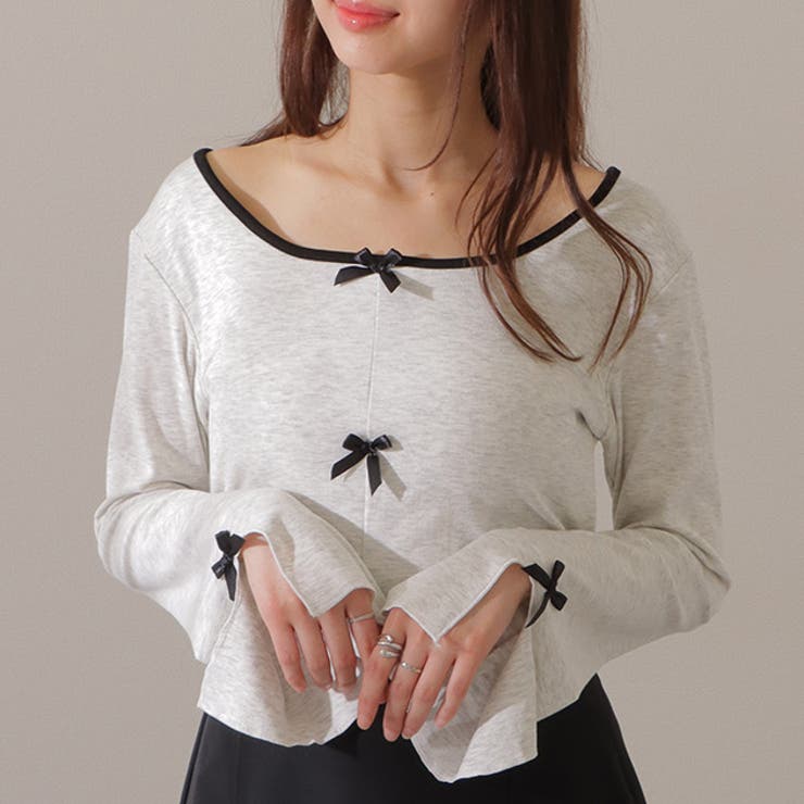 配色 クルーネック リボン付き | レースレディース  | 詳細画像1 