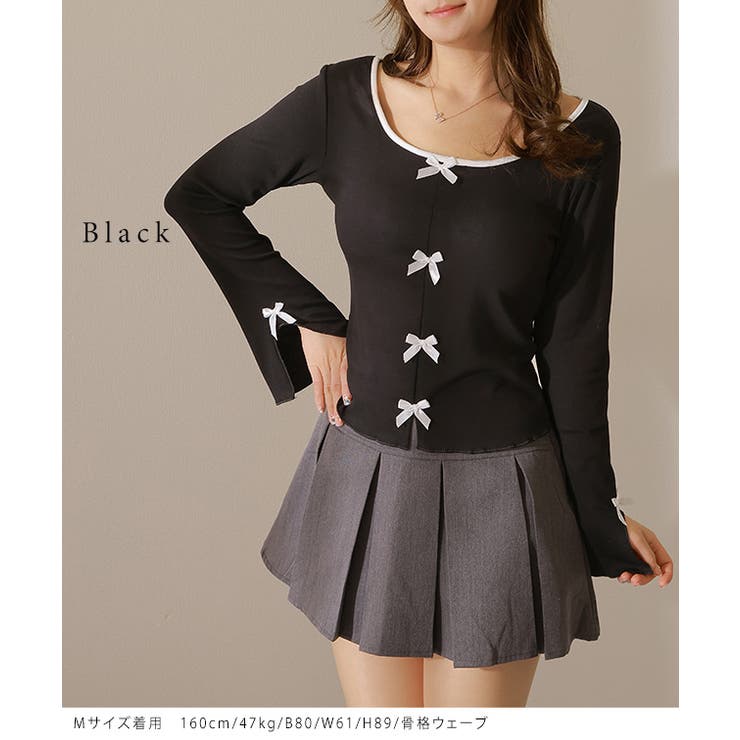 配色 クルーネック リボン付き | レースレディース  | 詳細画像3 