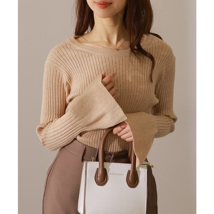 クルーネック フレアスリーブ リブニット | レースレディース  | 詳細画像8 