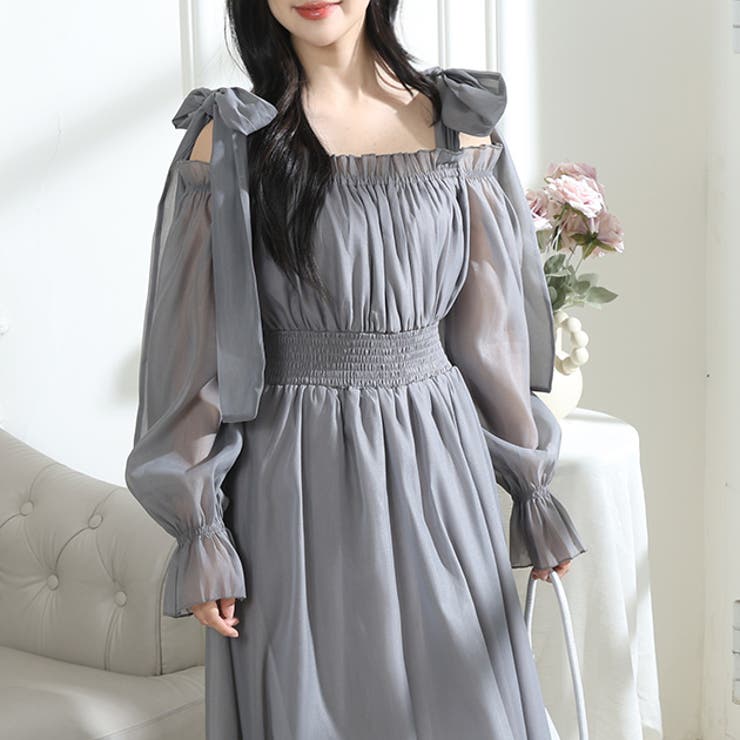 肩リボン シフォン オフショルダー | レースレディース  | 詳細画像1 