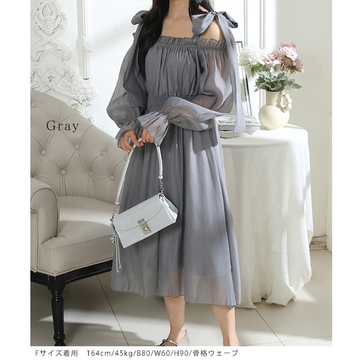 肩リボン シフォン オフショルダー | レースレディース  | 詳細画像8 