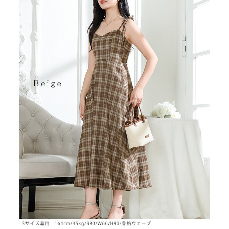 タータンチェック 肩リボン ロング | レースレディース  | 詳細画像3 