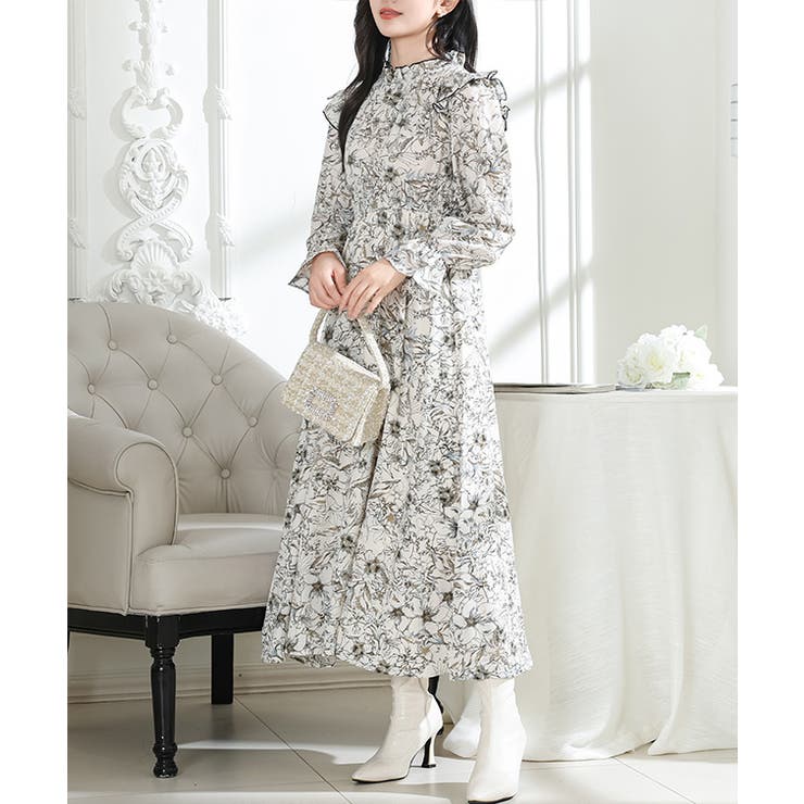 花柄 肩フリル スタンドカラー | レースレディース  | 詳細画像10 