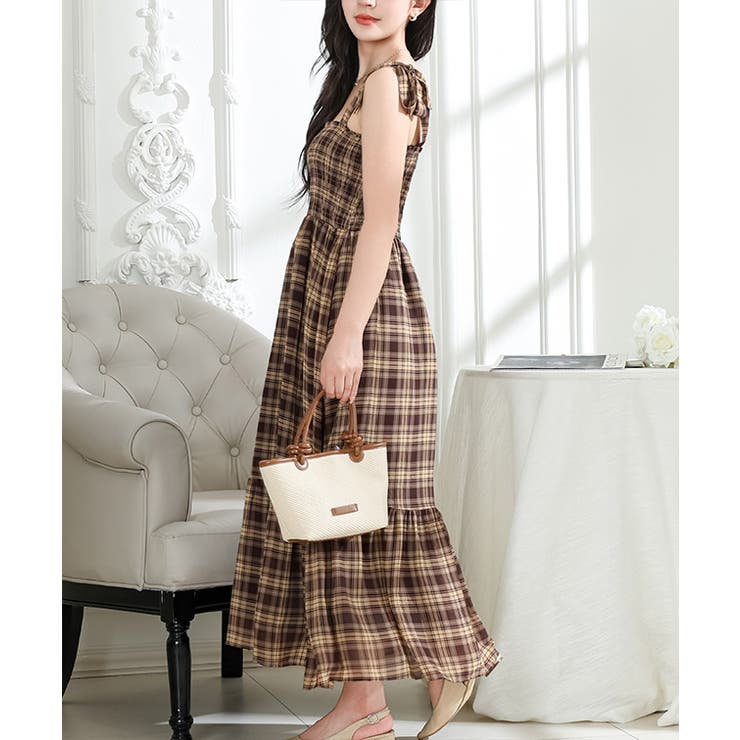 タータンチェック 肩リボン シャーリング | レースレディース  | 詳細画像11 