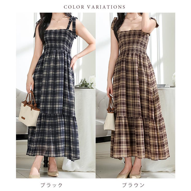 タータンチェック 肩リボン シャーリング | レースレディース  | 詳細画像2 