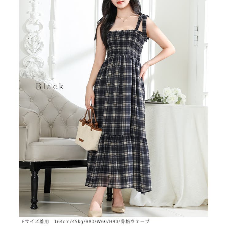 タータンチェック 肩リボン シャーリング | レースレディース  | 詳細画像3 