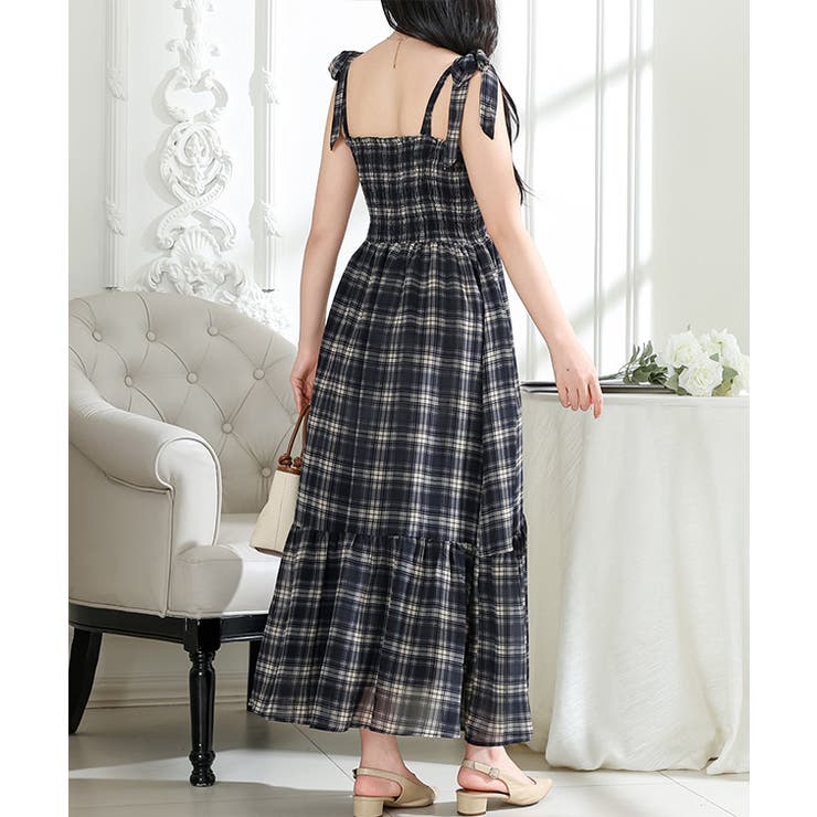 タータンチェック 肩リボン シャーリング | レースレディース  | 詳細画像8 