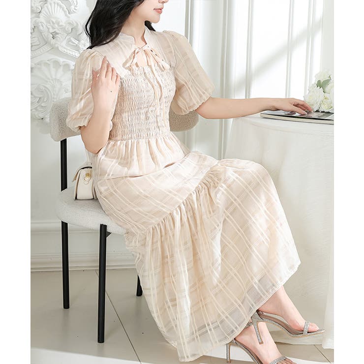 シアー タータンチェック パフスリーブ | レースレディース  | 詳細画像10 