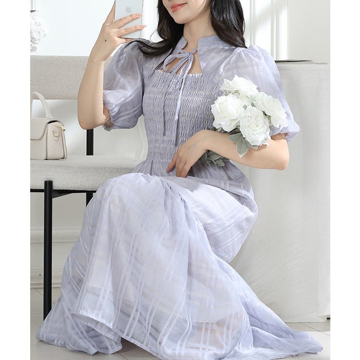 シアー タータンチェック パフスリーブ | レースレディース  | 詳細画像15 