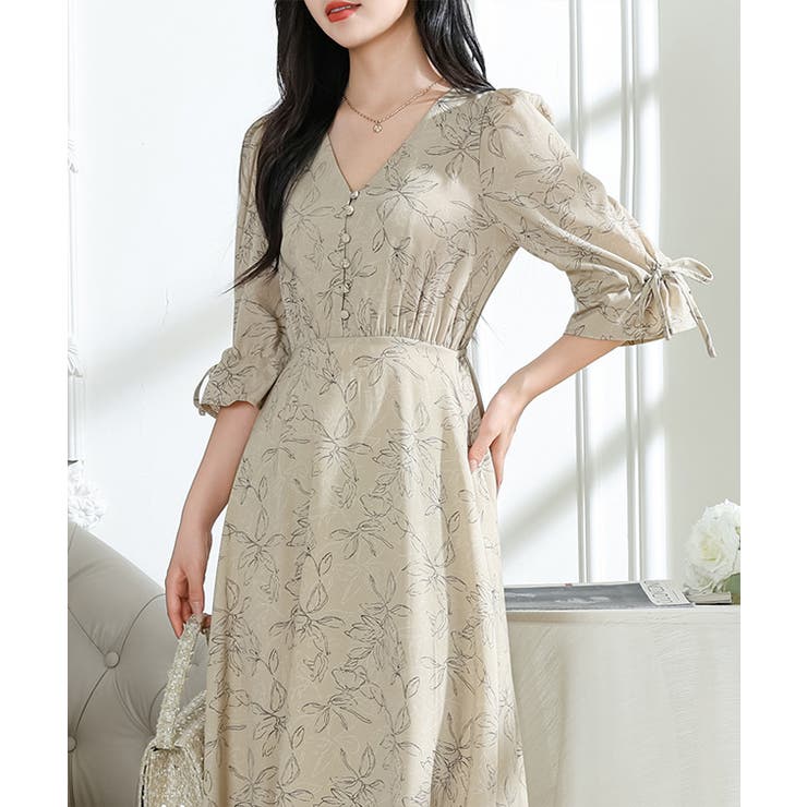 ボタニカル柄 Vネック キャンディスリーブ | レースレディース  | 詳細画像9 