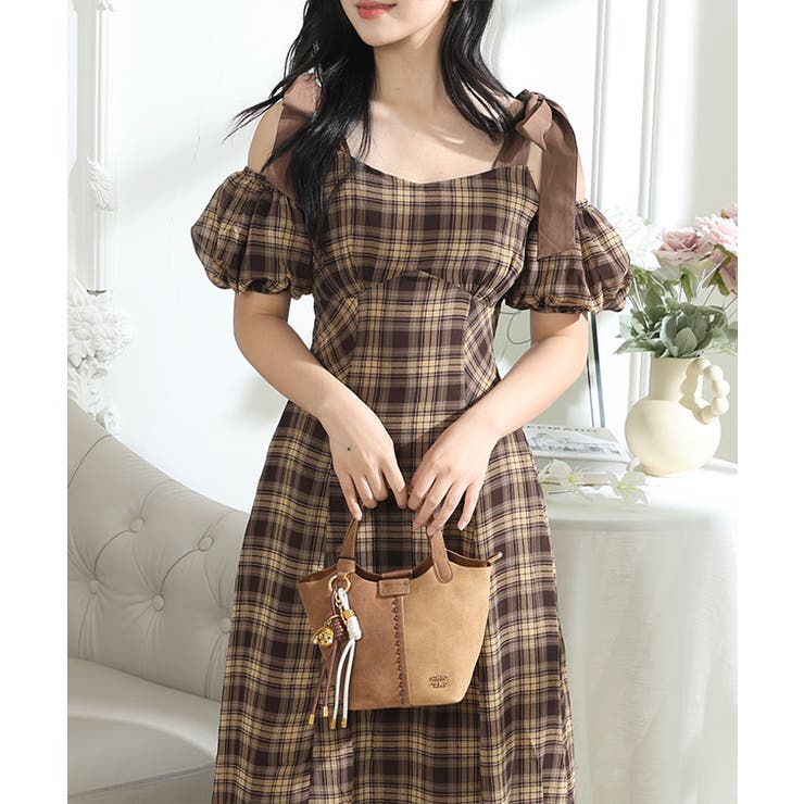 タータンチェック 肩リボン オフショル | レースレディース  | 詳細画像13 