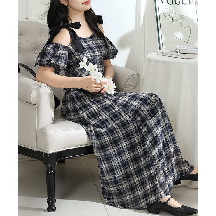 タータンチェック 肩リボン オフショル | レースレディース  | 詳細画像9 