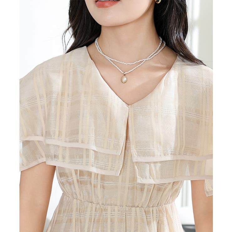 DE3522＊シアー素材チェック柄ミモレ丈ドレスblgyL DE3522＊シアー素材チェック柄ミモレ丈ドレスblgyL - メルカリ