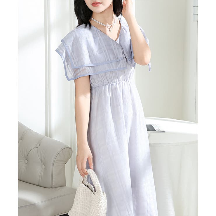 シアー チェック柄 スクエアカラー | レースレディース  | 詳細画像4 