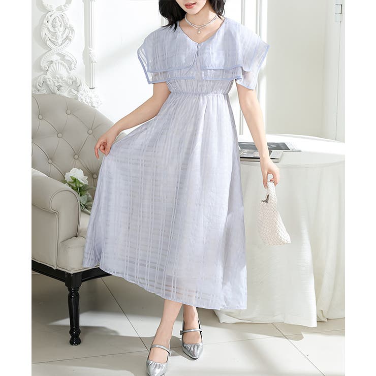 シアー チェック柄 スクエアカラー | レースレディース  | 詳細画像5 