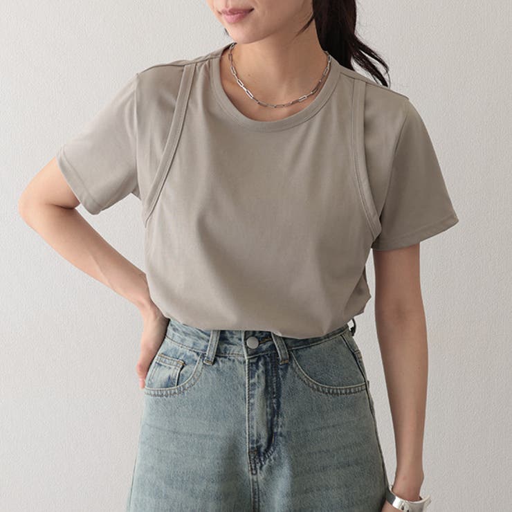 ソリッドカラー フェイクレイヤード クルーネック | レースレディース  | 詳細画像1 