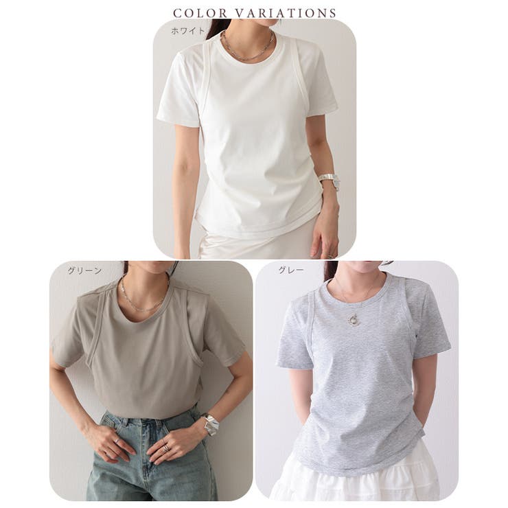 ソリッドカラー フェイクレイヤード クルーネック | レースレディース  | 詳細画像2 