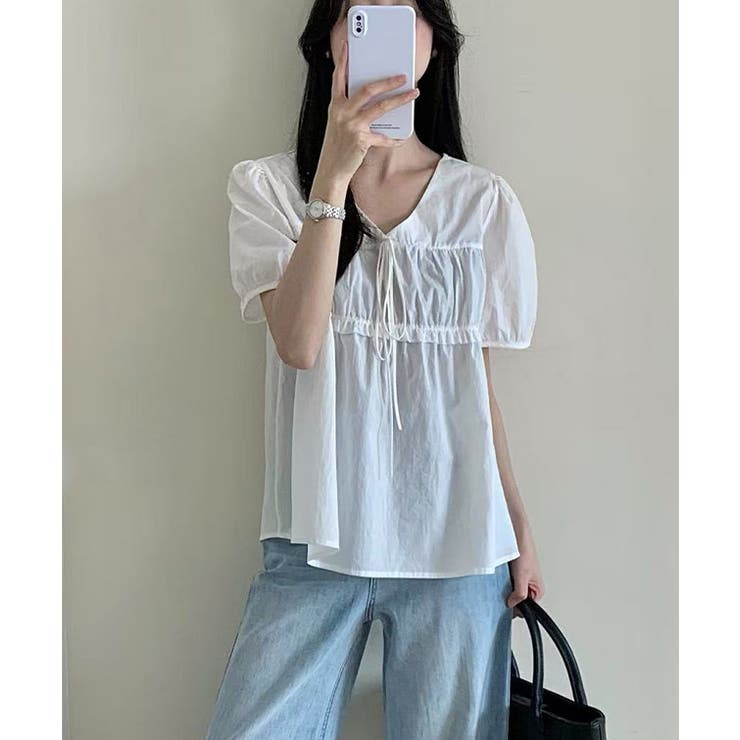 Vネック フロントリボン シャーリング | レースレディース  | 詳細画像7 