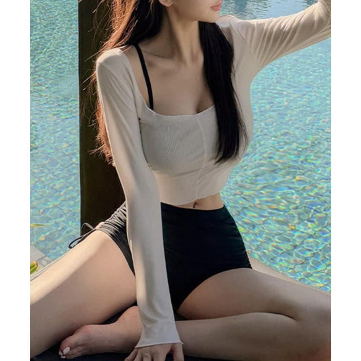 【3点セット】ラッシュガード付き サイドシャーリング ビキニ | レースレディース  | 詳細画像4 