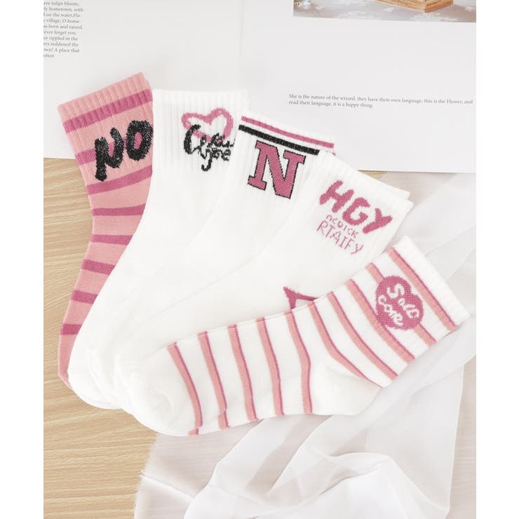 【10足セット】配色 ピンク リブ | レースレディース  | 詳細画像13 