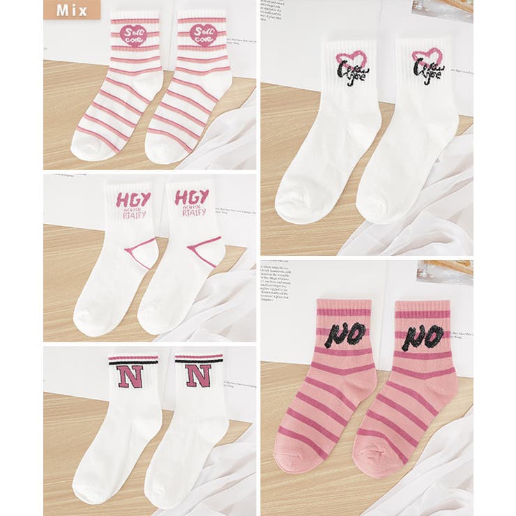 【10足セット】配色 ピンク リブ | レースレディース  | 詳細画像3 