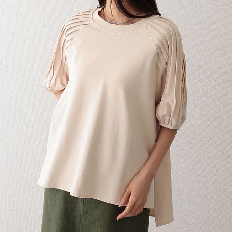 コットン クルーネック 袖プリーツ | レースレディース  | 詳細画像1 