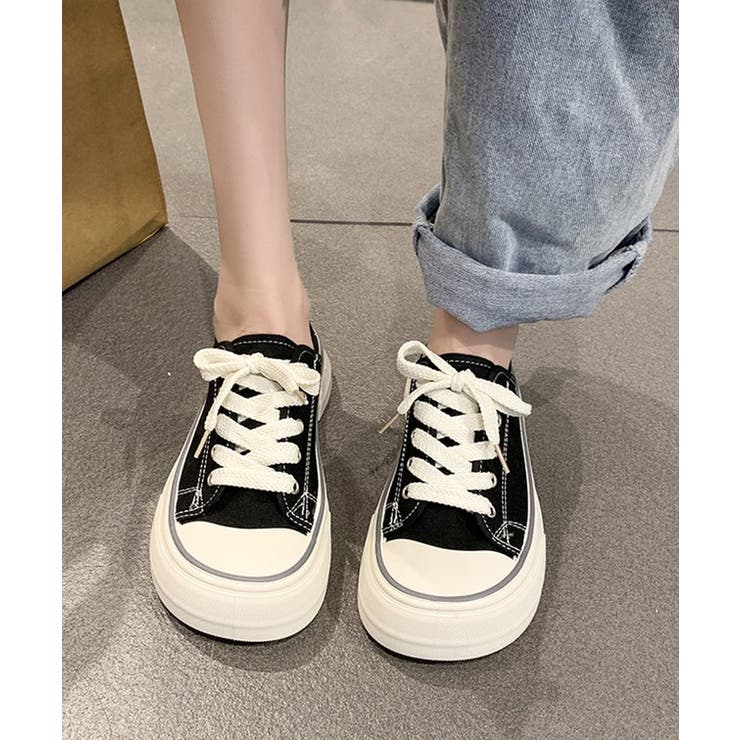 ラウンドトゥ 厚底 キャンバス | レースレディース  | 詳細画像4 