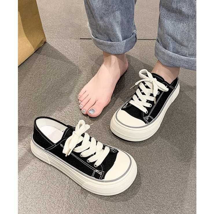 ラウンドトゥ 厚底 キャンバス | レースレディース  | 詳細画像5 