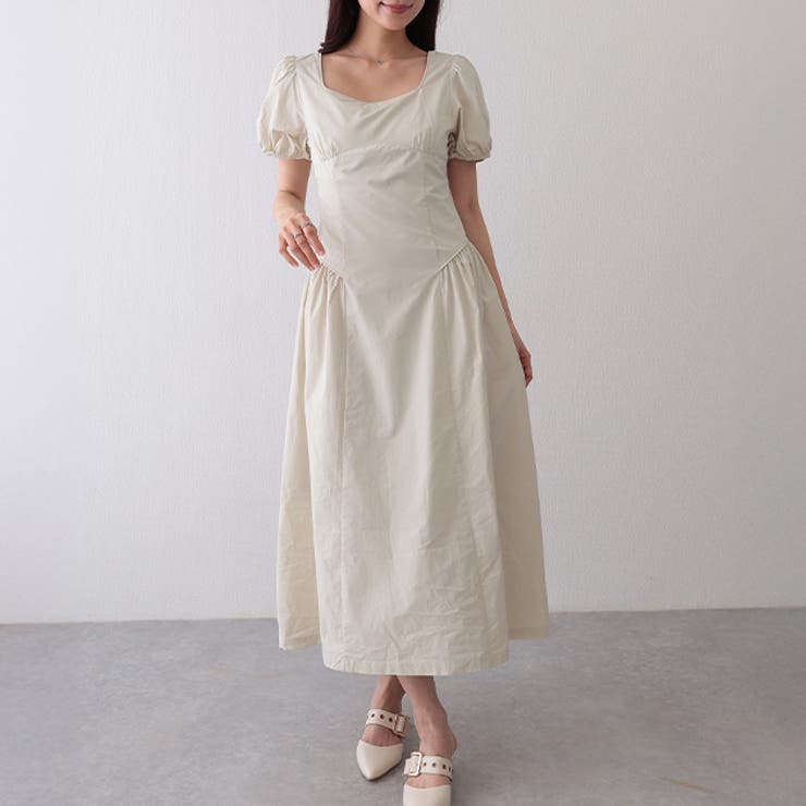 ソリッドカラー スクエアネック パフスリーブ | レースレディース  | 詳細画像1 