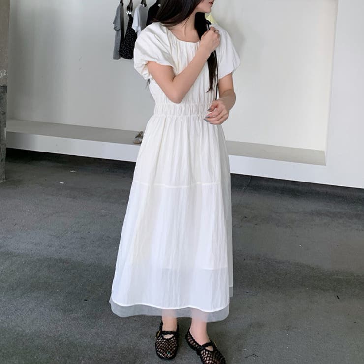 クルーネック ギャザー パフスリーブ | レースレディース  | 詳細画像1 