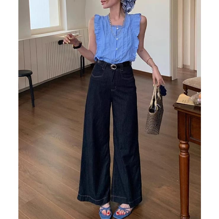 PLAN C ハイウエスデニム 34 デニム ワイドストレートパンツ （デニムパンツ）｜TOMORROWLAND