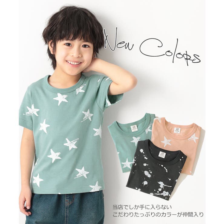 devirock総柄半袖Tシャツ男の子女の子トップス全5色全2柄100-160