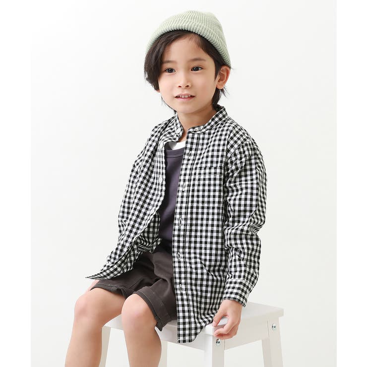綿100% スタンドカラーロング丈シャツ 子供服[品番：VR000009670