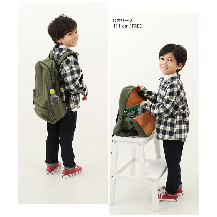 お弁当固定バンド付き 配色リュックサック 子供服[品番