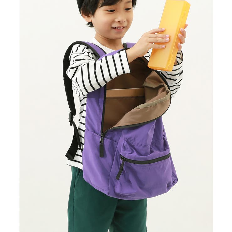 パープル | お弁当固定バンド付き 配色リュックサック(12L) 子供服 | devirock