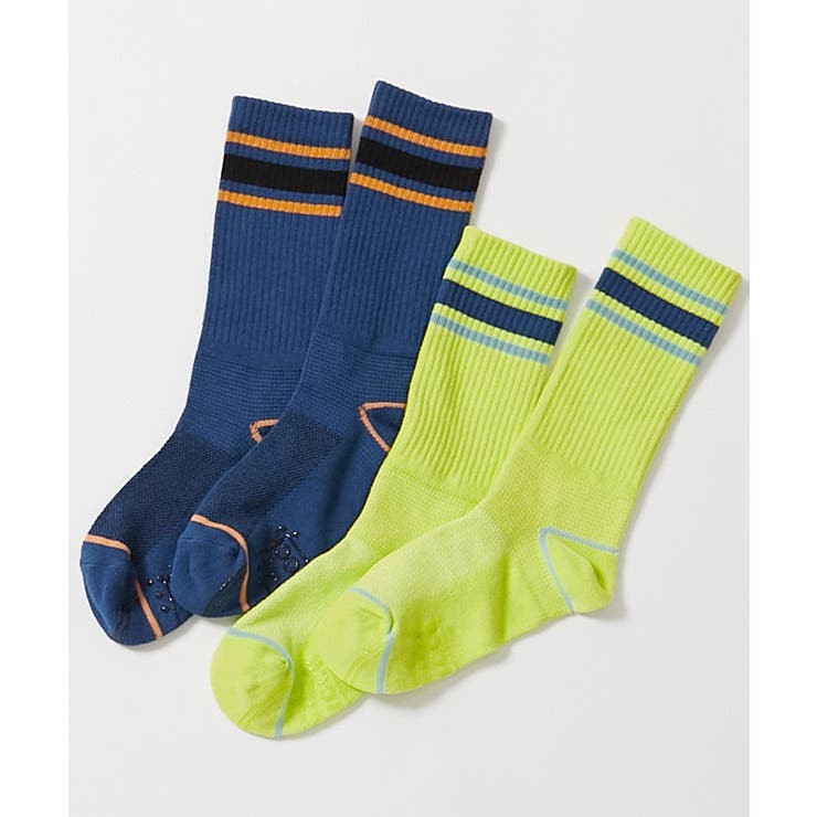 002-ブルー-ライムイエロー | 2足セット 走りやすいテーピング機能付き ラインソックス | devirock