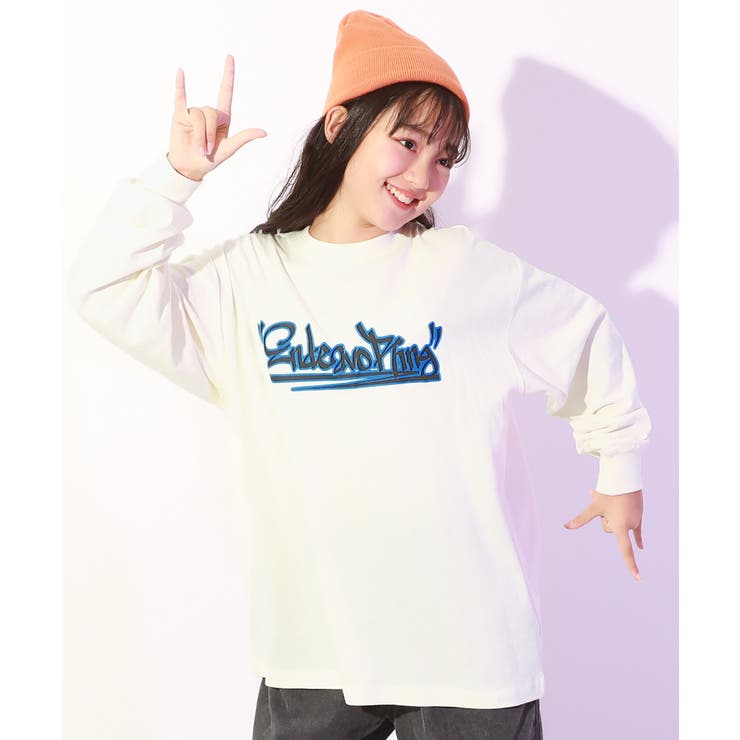 006-ロゴ1-オフホワイト | スーパーBIGシルエット 長袖Tシャツ 綿100% | devirock