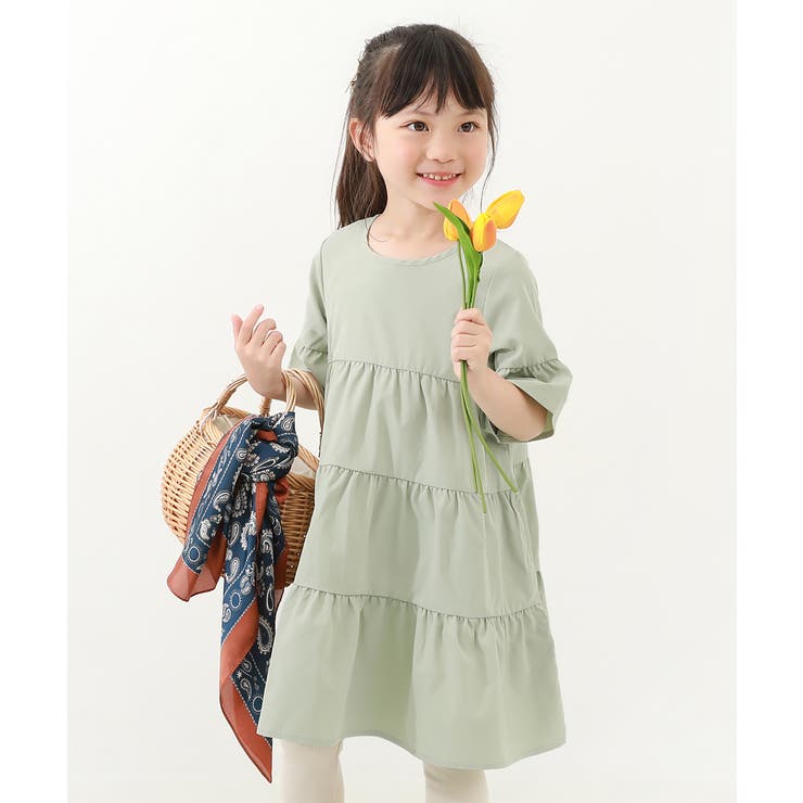 babydior ワンピース　1歳半 ティアード半袖ワンピース 子供服 キッズ[品番：VR000009393