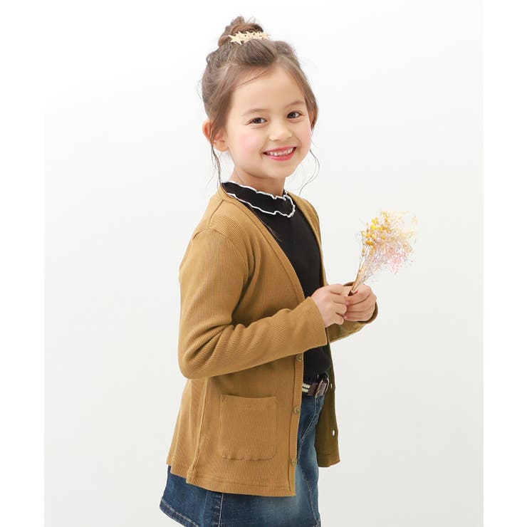 無地リブカーディガン 子供服 キッズ 男の子 女の子 トップス